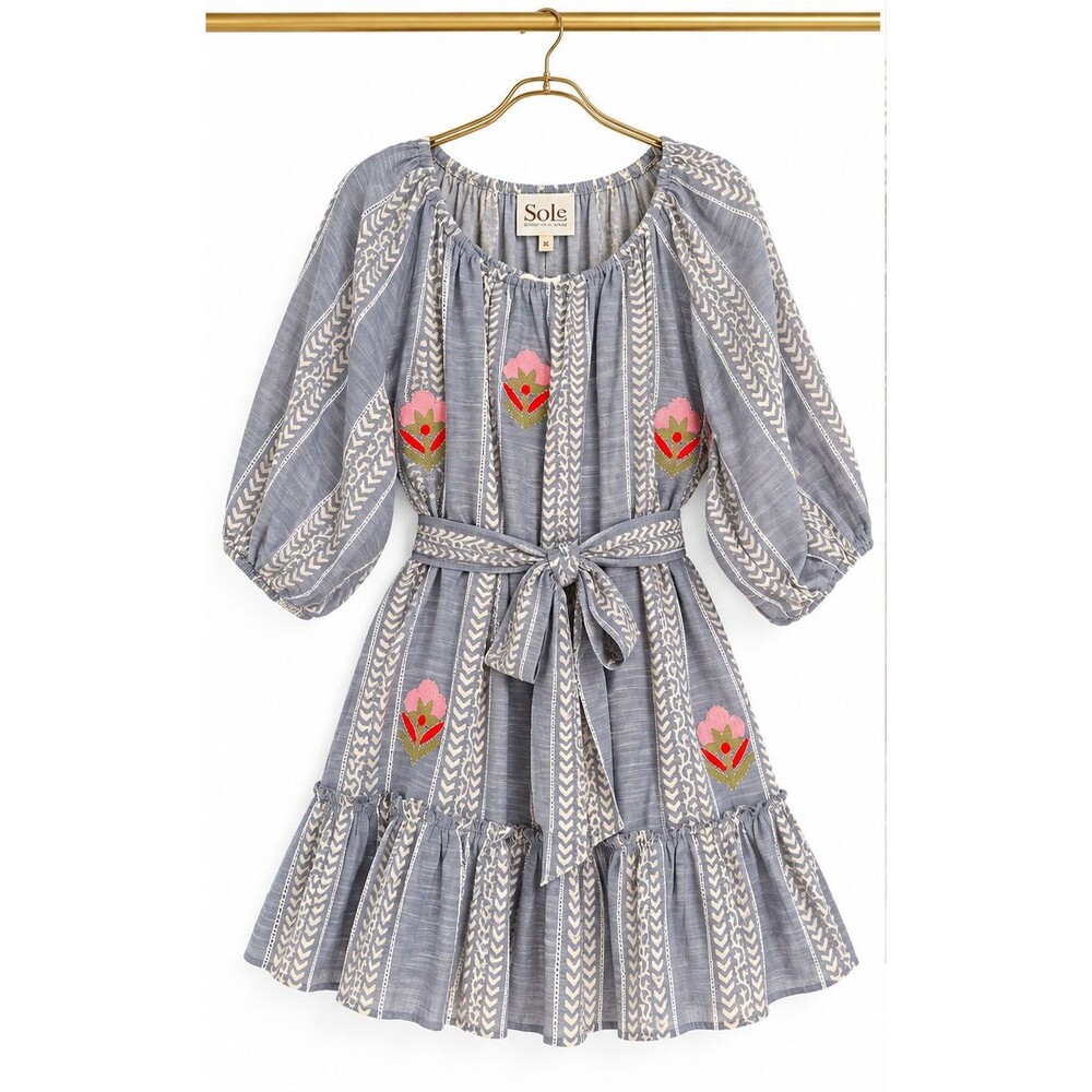 Sole Amore Embroidered Cotton Dress NWT Bohemian Festival Belted Tunic Womens XL